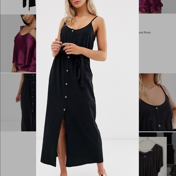 ASOS Dresses & Skirts - NWT ASOS Black Button-Down Midi Sun Dress with Belt - Size 12